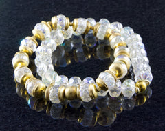 Gold and Crystal Stretch Bracelet: Czech Rondelle Stacking Boho Bracelet