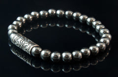 Hematite Beaded Bracelet for Men: Stainless Steel Vine Connector