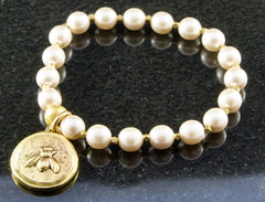 Pearl and Gold Charm Stacking Bracelet