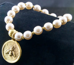 Pearl and Gold Charm Stacking Bracelet