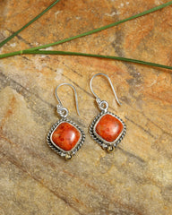 Artisan Handmade Sterling Silver Orange Mohave Turquoise Gemstone Earrings