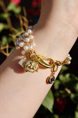Pearl Gold Charm Bracelet, Rear Window Bracelet, Statement Bracelet, Gold Charm, Grace Kelly, Shabby Chic, Multi Strand