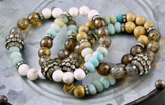 Boho Mixed Stone Stacking Bracelets: Aquamarine, Jasper & Czech Glass