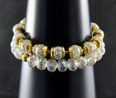 Gold and Crystal Stretch Bracelet: Czech Rondelle Stacking Boho Bracelet