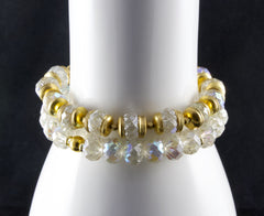 Gold and Crystal Stretch Bracelet: Czech Rondelle Stacking Boho Bracelet
