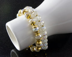 Gold and Crystal Stretch Bracelet: Czech Rondelle Stacking Boho Bracelet