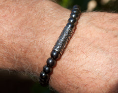 Hematite Beaded Bracelet for Men: Stainless Steel Vine Connector