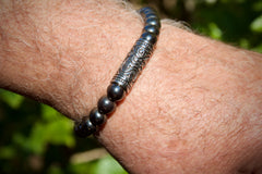 Hematite Beaded Bracelet for Men: Stainless Steel Vine Connector
