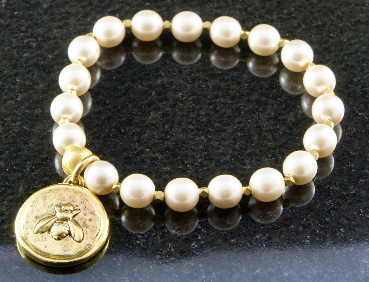 Pearl and Gold Charm Stacking Bracelet