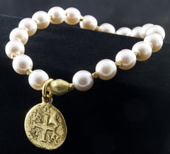 Pearl and Gold Charm Stacking Bracelet