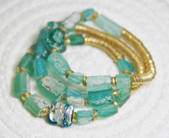 Roman Glass Bracelet: Green & Gold Stacking Stretch Bracelet