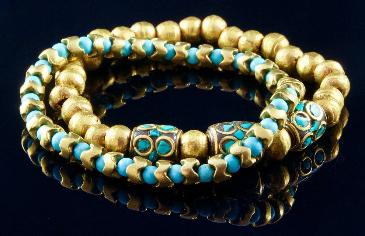 Turquoise Gold Stacking Bracelet Set: African Tribal Artisan Jewelry