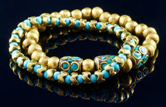 Turquoise Gold Stacking Bracelet Set: African Tribal Artisan Jewelry