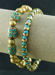 Turquoise Gold Stacking Bracelet Set: African Tribal Artisan Jewelry
