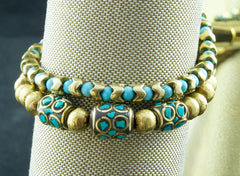 Turquoise Gold Stacking Bracelet Set: African Tribal Artisan Jewelry