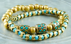 Turquoise Gold Stacking Bracelet Set: African Tribal Artisan Jewelry