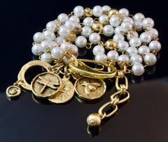 Grace Kelly, Rear Window Bracelet, Charm Bracelet, Pearl Jewelry, Gold and Pearl Statement Bracelet, Gold Charm, Mother's Day Gift